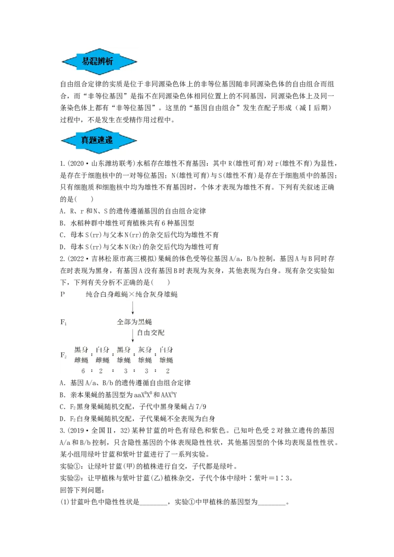 专题15基因的自由组合定律（串讲）（原卷版）_新高考复习资料_2024年新高考复习资料_一轮复习资料_完备战2024年高考生物一轮复习串讲精练（新高考专用）_串讲