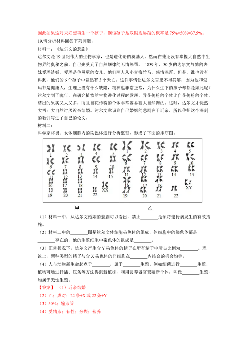 专题06人的性别遗传（解析版）-2021-2022学年八年级上学期期末复习之重难点突破（人教版）_初中全科电子版试卷练习试题_生物_生物8上练习_人教生物8年级上专项练习23份