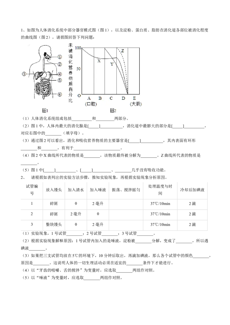 4.2.2消化和吸收（原卷版）_初中全科电子版试卷练习试题_生物_生物人教版7下练习_人教生物7年级下课时练习40份_第2套七年级生物下册课时练习（人教版）20份