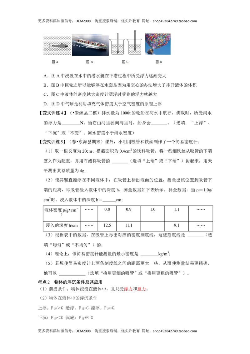 10.3物体的浮沉条件及应用（原卷版）_初中全科电子版试卷练习试题_物理_8年级下册物理试题_人教版物理八年级下课时练习（045份）_课时练习第1套20份