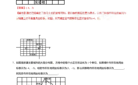 7.2.1用坐标表示地理位置-七年级数学人教版（下册）（解析版）_初中全科电子版试卷练习试题_数学_7下初中人教版数学练习、试卷_人教数学七年级下课时练习（148份）