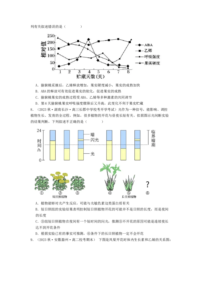 专题18植物生命活动调节（原卷版）_通用版（老高考）复习资料_2024年复习资料_完备战2024年高考生物一轮复习抢分特训（全国通用）