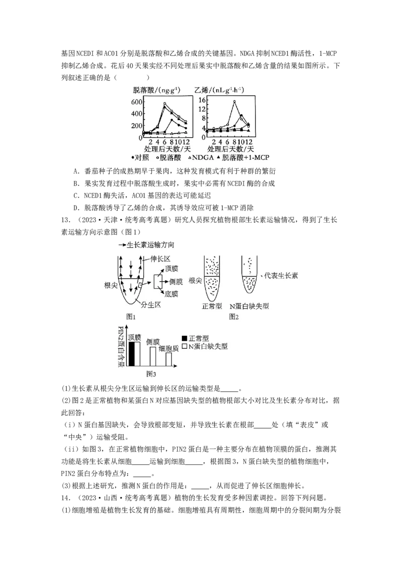 专题18植物生命活动调节（原卷版）_通用版（老高考）复习资料_2024年复习资料_完备战2024年高考生物一轮复习抢分特训（全国通用）