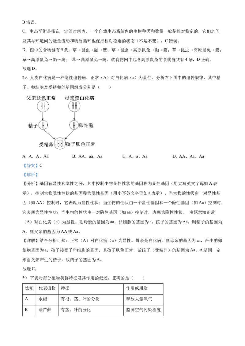 08八年级下学期期中生物试题（解析版）_初中全科电子版试卷练习试题_生物_生物8下练习_人教生物8年级下期中试卷10份
