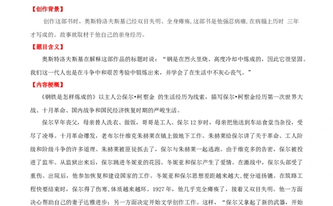 专题04名著《钢铁是怎样炼成的》阅读指导（解析版）_初中全科电子版试卷练习试题_语文_8下初中人教部编版语文练习、试卷_部编语文八年级下专项练习（015份）_第1套