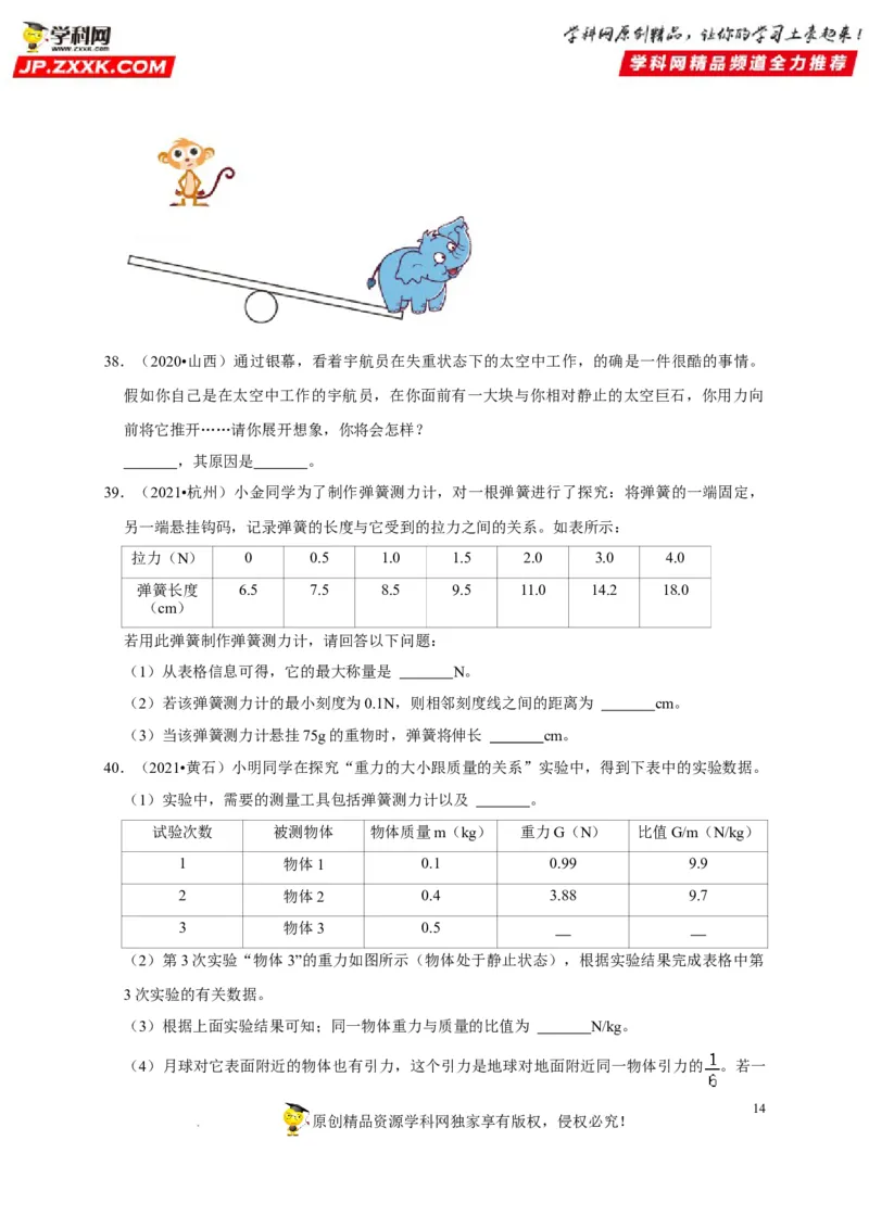 第7章力（原卷版）_8、物理总复习_8.中考物理总复习_2022年中考复习资料_2022年中考物理一轮复习知识点梳理与针对性分层训练（人教版）265897621