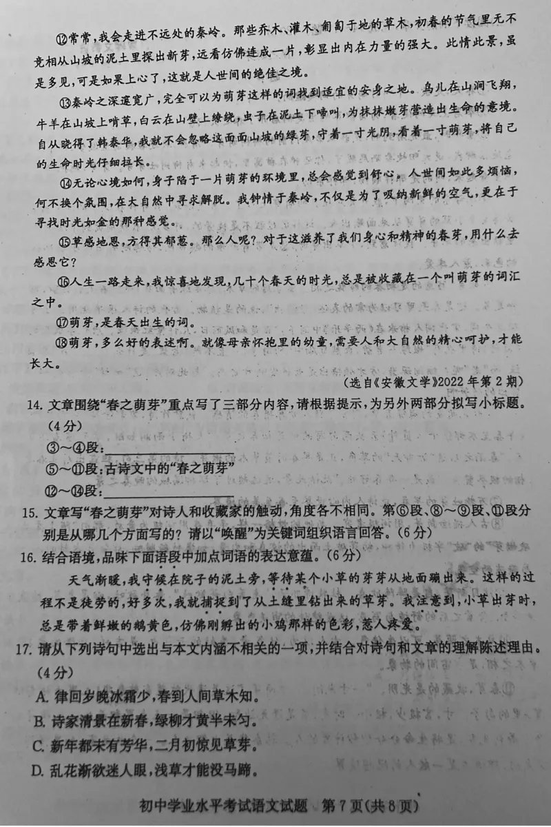 2022山东淄博语文试卷(PDF版)_山东历年中考真题_山东省历年中考真题2013~2024_初中语文历年真题（2013-2024）