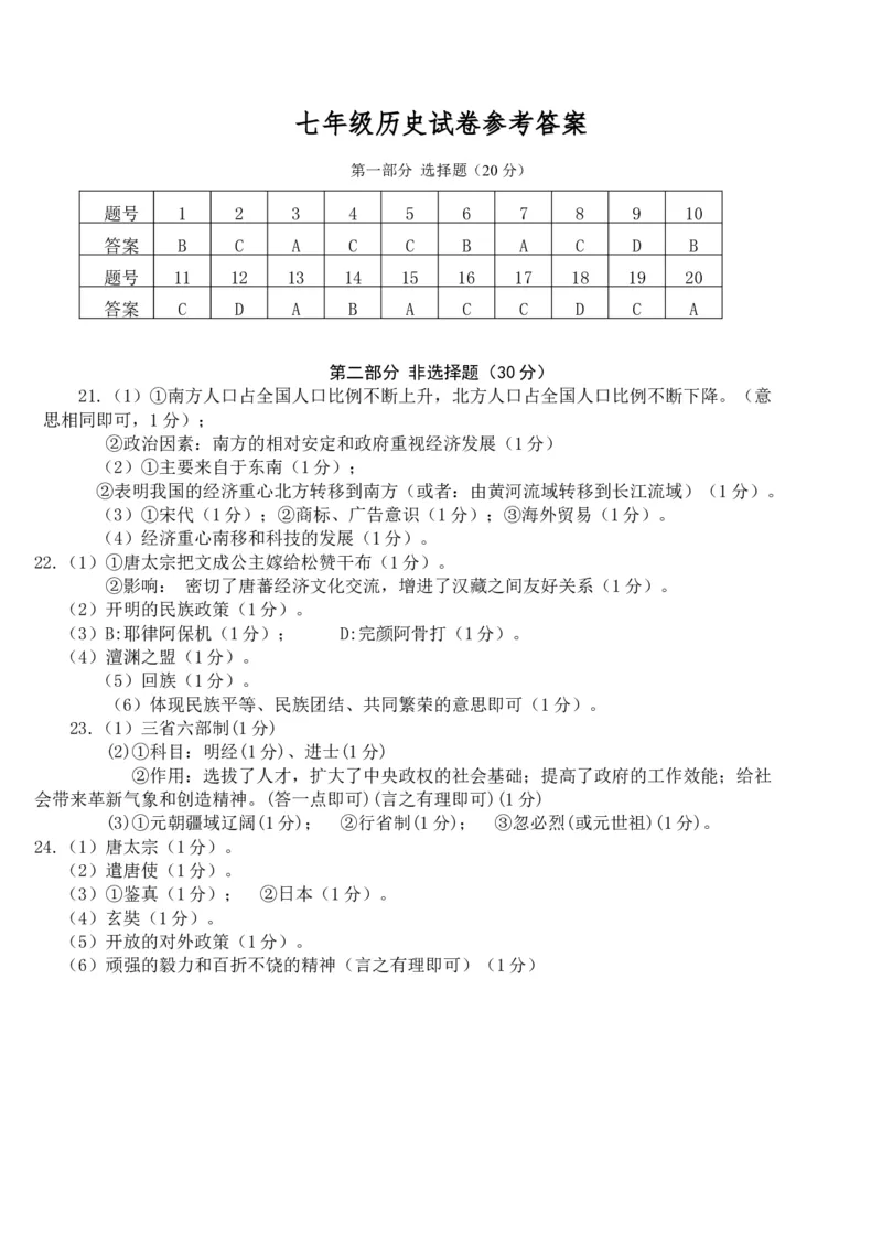 9.七年级下学期期中考试历史试题_初中全科电子版试卷练习试题_历史_历史人教版7下试卷_部编人教版历史7年级下期中试卷13份