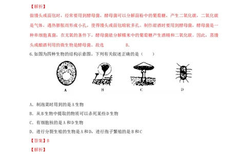 5.4.5人类对细菌和真菌的利用（备作业）-（人教版）（解析版）_初中全科电子版试卷练习试题_生物_生物8上练习_人教生物8年级上课时练习37份