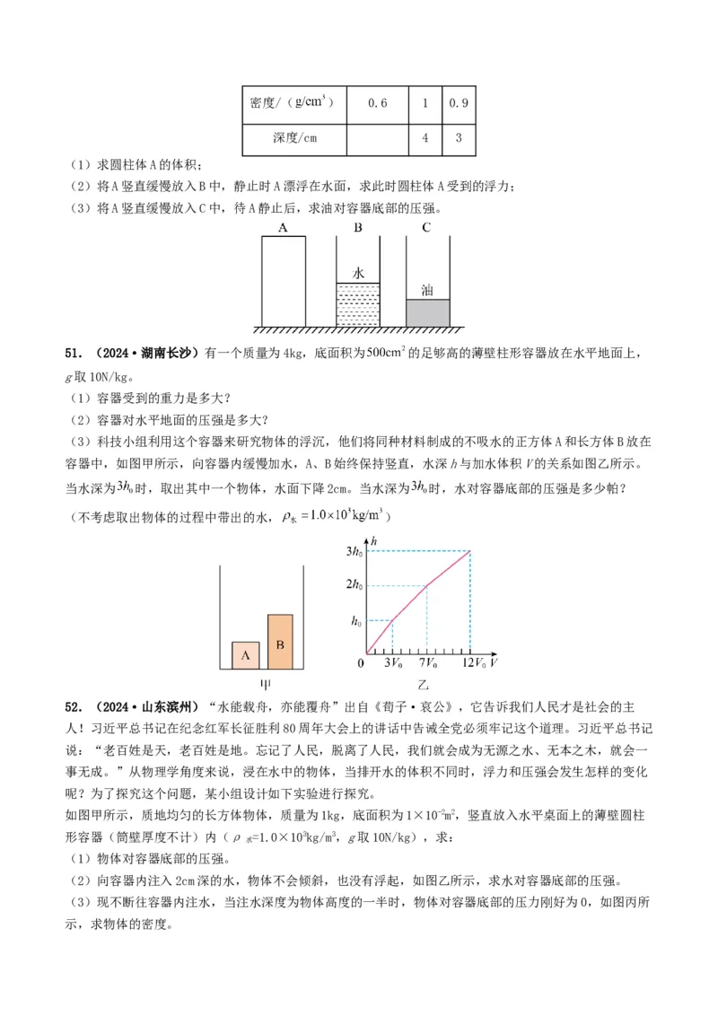 题型03大单元综合复习&mdash;&mdash;力学综合分析与计算-备战2025年中考物理真题题源解密（全国通用）（原卷版）_8、物理总复习_2025年中考复习资料_备战2025年中考物理真题题源讲义（全国通用）