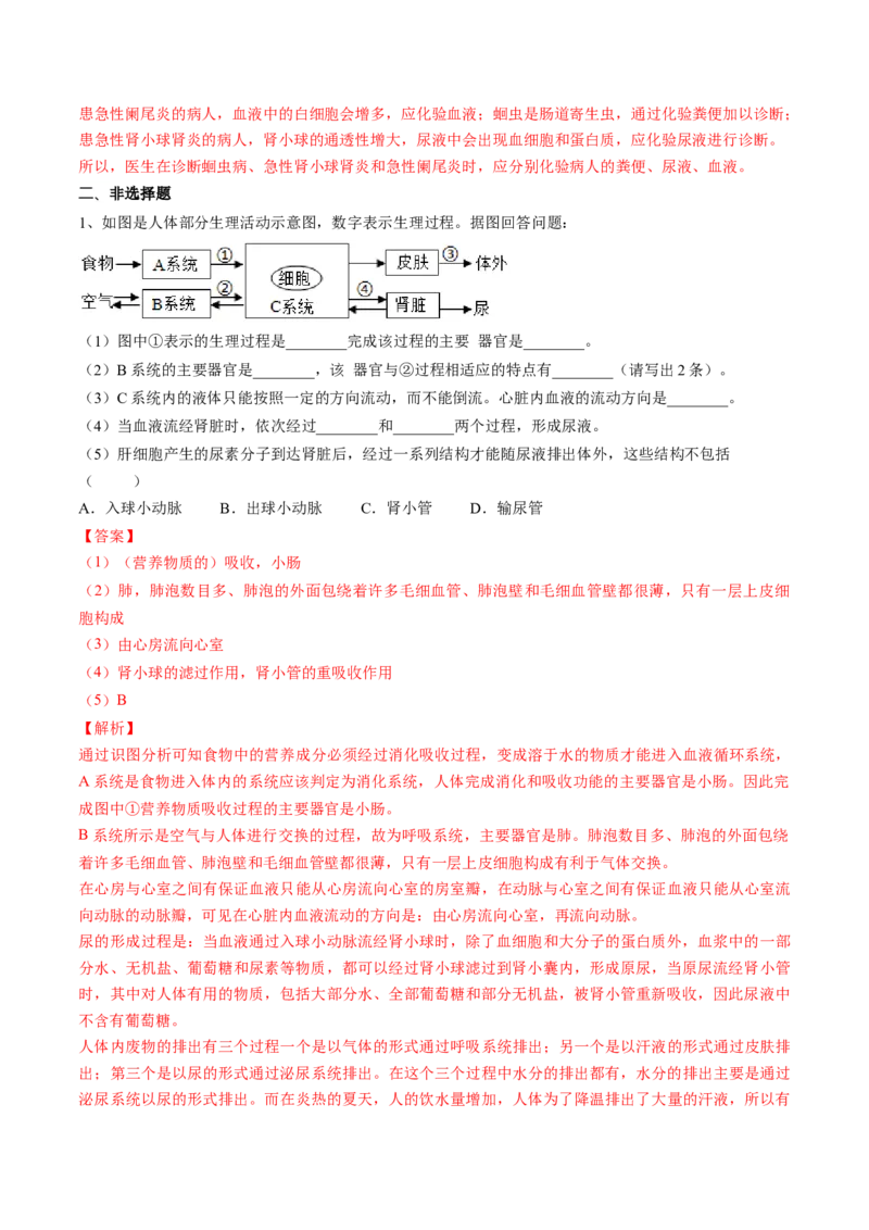 4.5人体内废物的排出（解析版）_初中全科电子版试卷练习试题_生物_生物人教版7下练习_人教生物7年级下课时练习40份_第2套七年级生物下册课时练习（人教版）20份