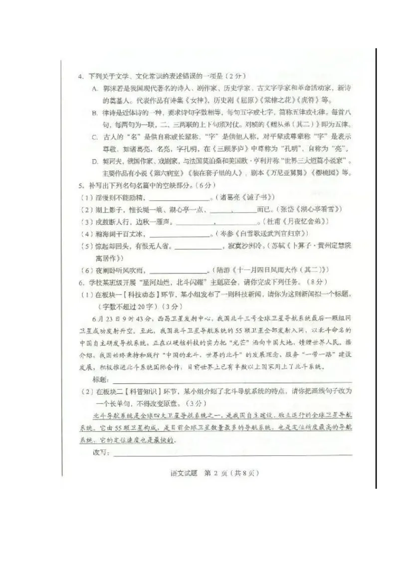 2020山东临沂语文试卷(图片word版)_山东历年中考真题_山东省历年中考真题2013~2024_初中语文历年真题（2013-2024）