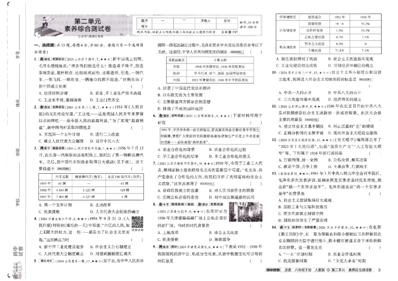 2025春53初中试卷历史人教版8年级下册_初中全科电子版试卷练习试题_初中全科《53中考试卷》2025版（多版本）_2025春53初中试卷8年级下册人教版(1)