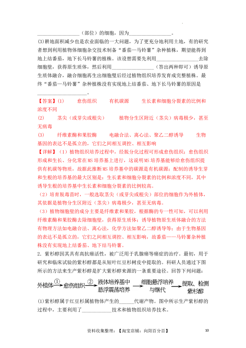 专题16植物细胞工程（解析版）_新高考复习资料_2024年新高考复习资料_一轮复习资料_完备战2024年高考生物一轮复习重难点突破讲解与训练（新教材）_专题16植物细胞工程