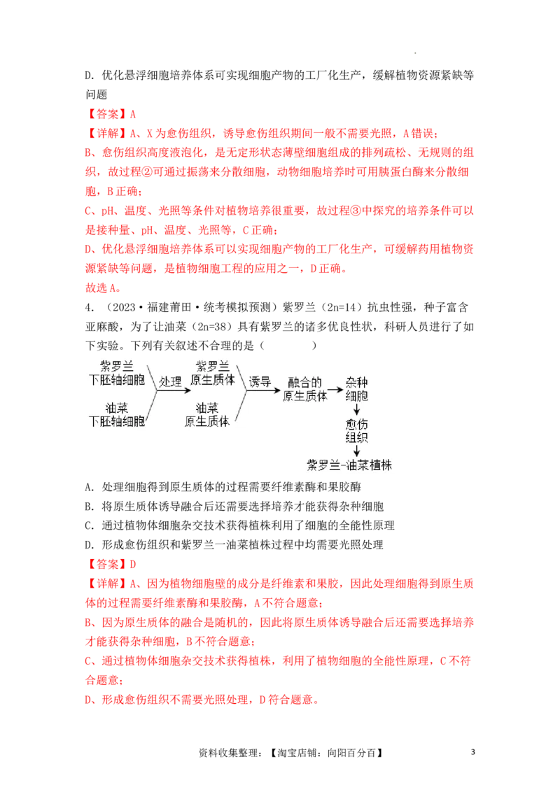 专题16植物细胞工程（解析版）_新高考复习资料_2024年新高考复习资料_一轮复习资料_完备战2024年高考生物一轮复习重难点突破讲解与训练（新教材）_专题16植物细胞工程