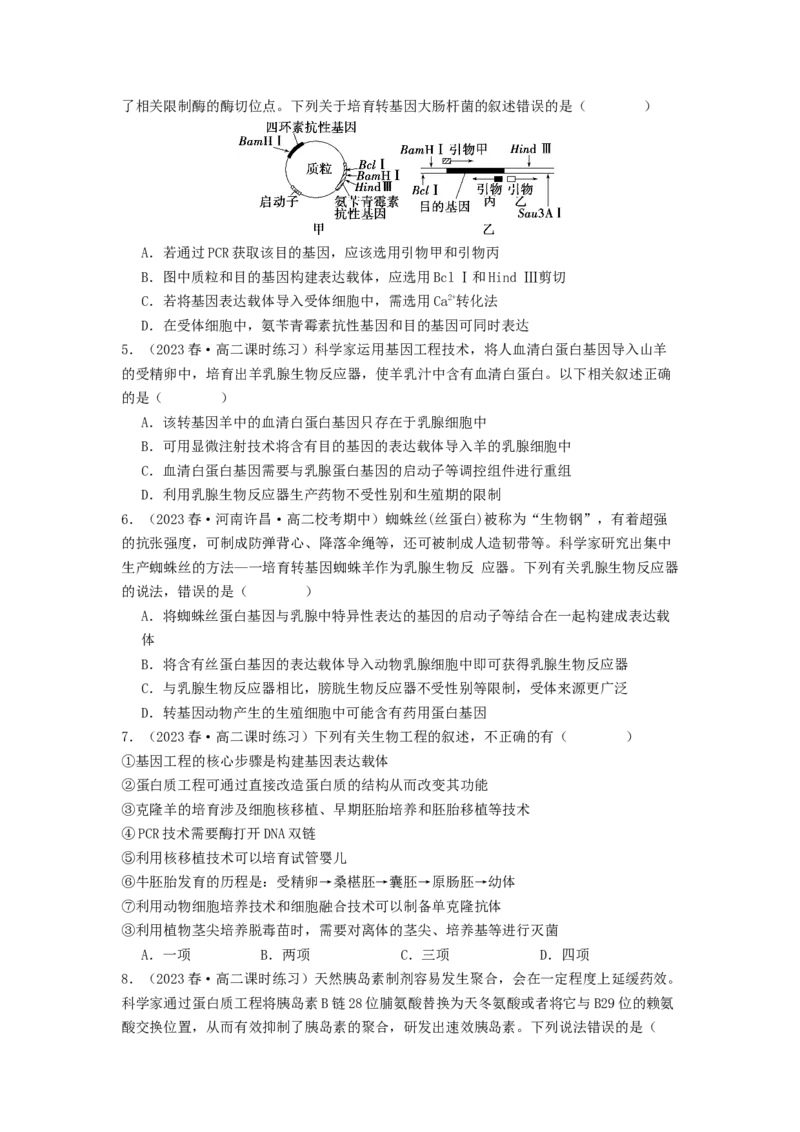 专题24基因工程（原卷版）_通用版（老高考）复习资料_2024年复习资料_完备战2024年高考生物一轮复习抢分特训（全国通用）