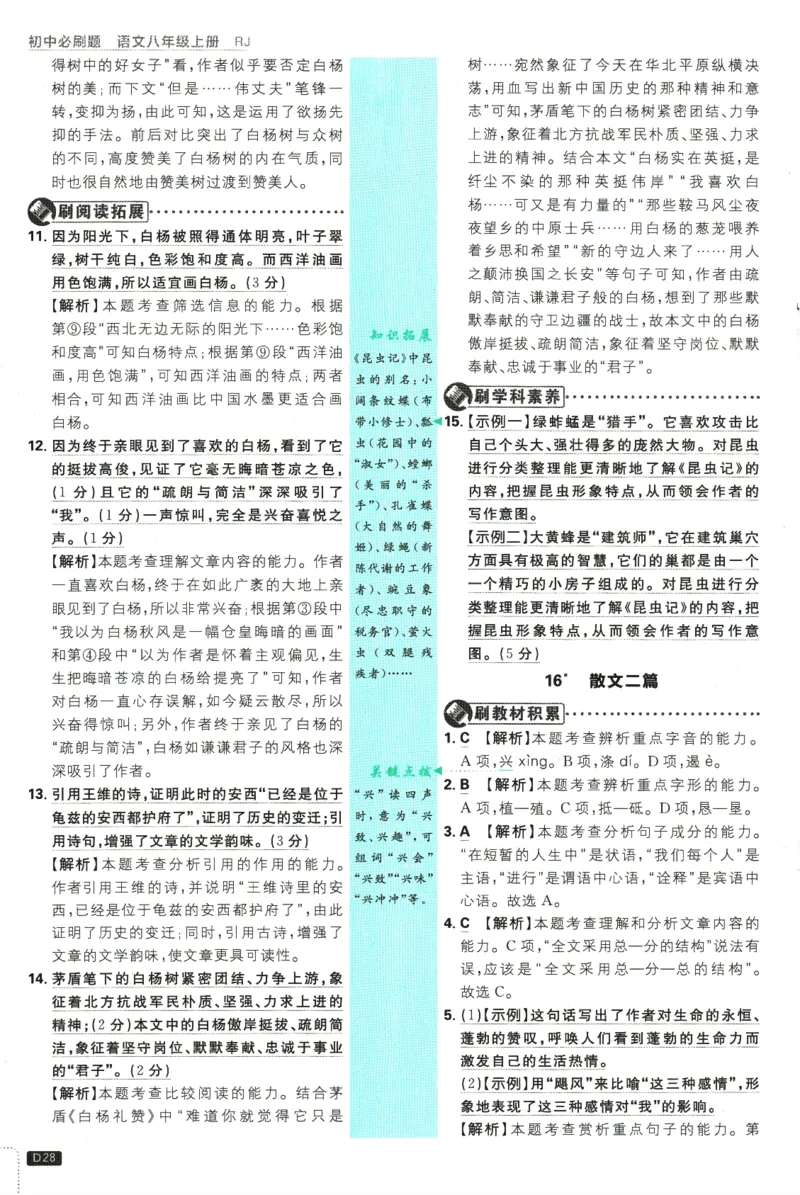 2025版《初中必刷题》语文RJ8上-批注式详答与详析_初中全科电子版试卷练习试题_25初中必刷题_2025版《初中必刷题》语文RJ8上