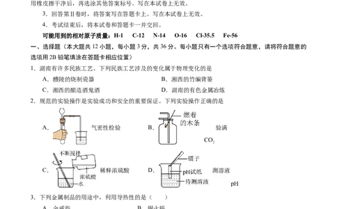 2024年中考押题预测卷（长沙卷）-化学（考试版）A4_初中全科电子版试卷练习试题_化学_2024中考模拟题化学(1)_押题预测