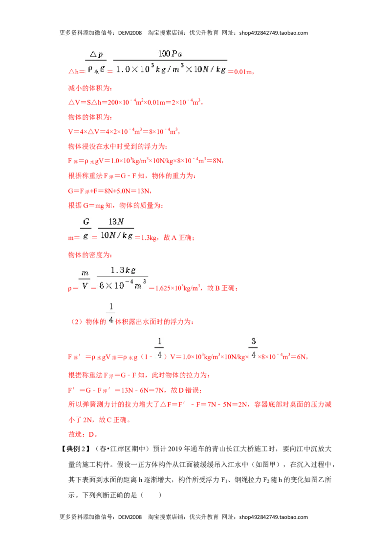 专题03浮力的现象和应用（解析版）_初中全科电子版试卷练习试题_物理_8年级下册物理试题_人教版物理八年级下专项练习（029份）