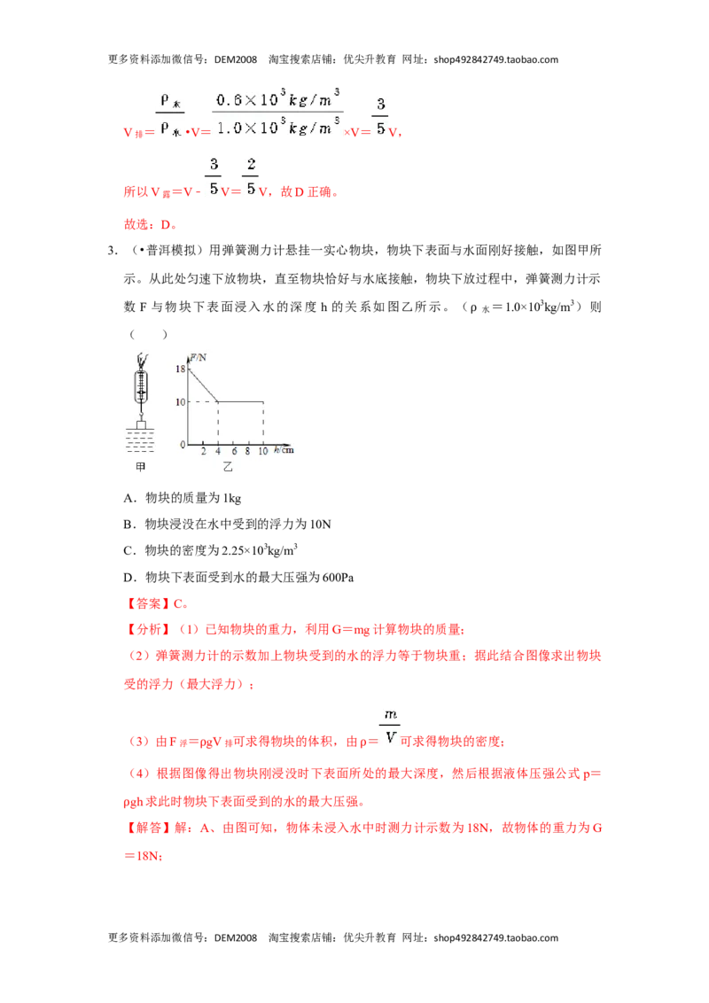 专题03浮力的现象和应用（解析版）_初中全科电子版试卷练习试题_物理_8年级下册物理试题_人教版物理八年级下专项练习（029份）