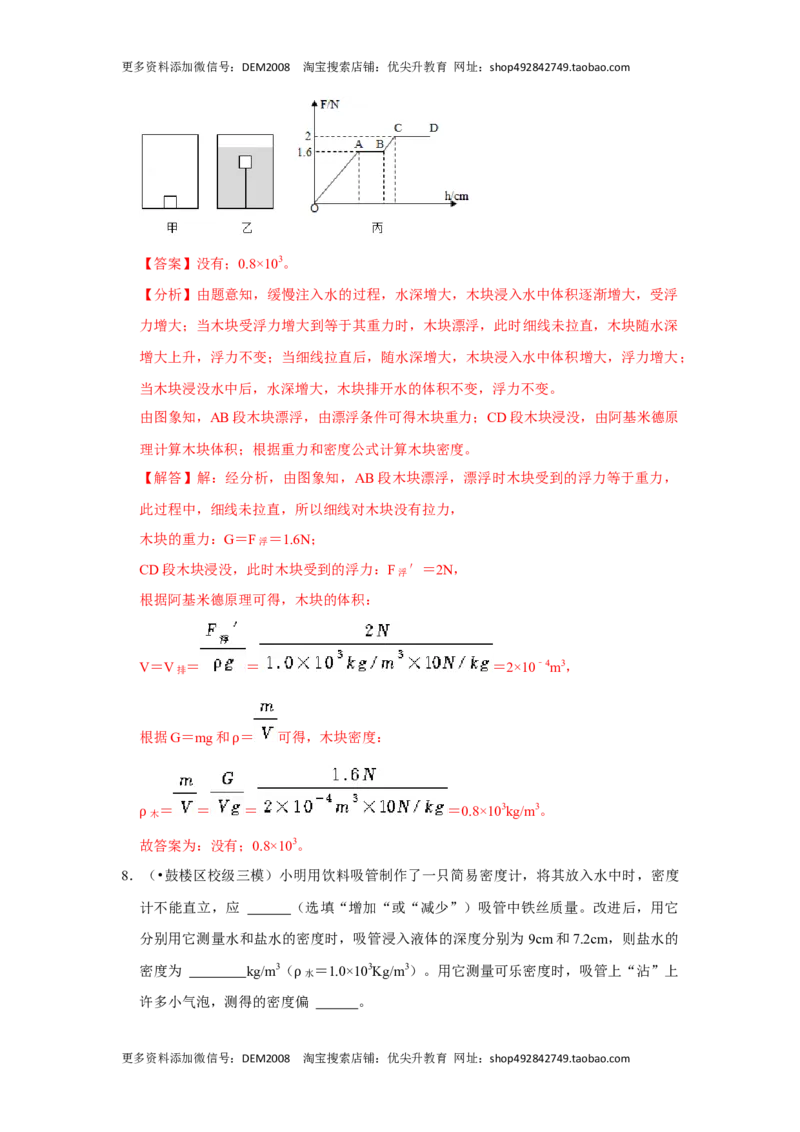 专题03浮力的现象和应用（解析版）_初中全科电子版试卷练习试题_物理_8年级下册物理试题_人教版物理八年级下专项练习（029份）