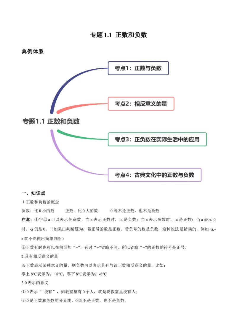 1.1正数和负数讲练（解析版）（人教版）_初中全科电子版试卷练习试题_数学_7上初中人教版数学练习、试卷24新版已更新_人教数学七年级上课时练习（109份）