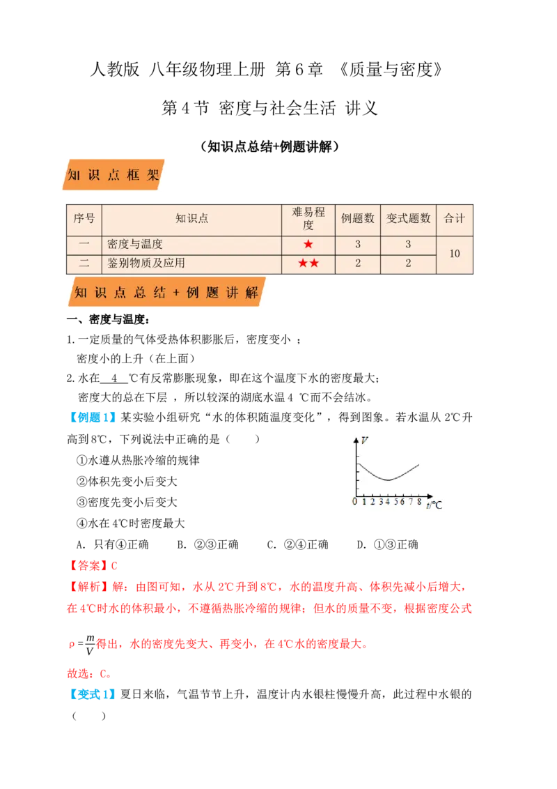 6.4密度与社会生活（知识点+例题）（解析版）_初中全科电子版试卷练习试题_物理_8年级上册物理试题_人教版物理八年级上课时练习（104份）_课时练习第1套53