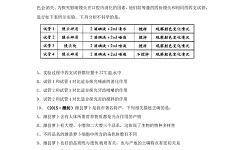 山东省潍坊市2015年中考生物真题试题（含扫描答案）(1)_山东历年中考真题_山东省历年中考真题2013~2024_初中生物历年真题（2013-2024）
