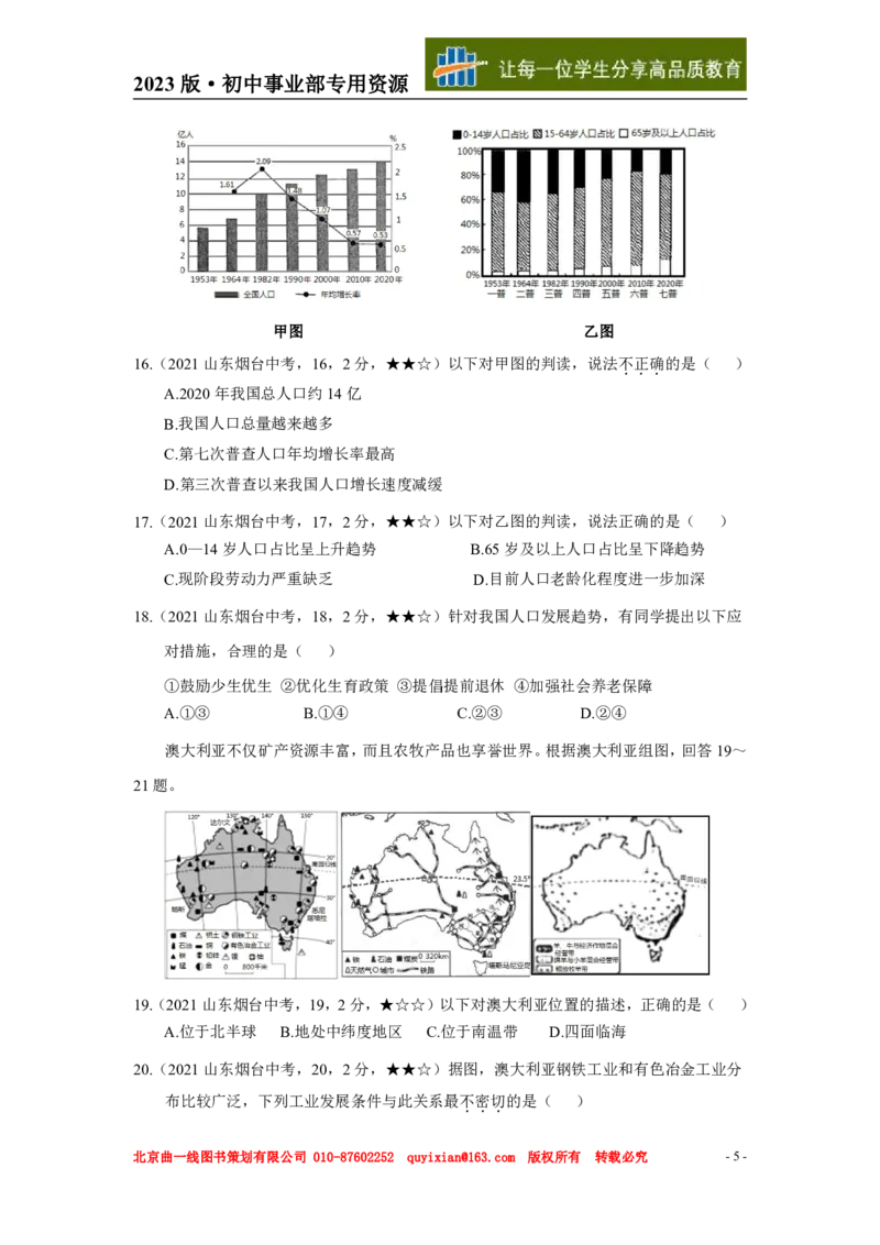 地理&mdash;&mdash;山东省烟台市pdf版，含答案全解全析(1)_山东历年中考真题_山东省历年中考真题2013~2024_初中地理历年真题（2013-2024）