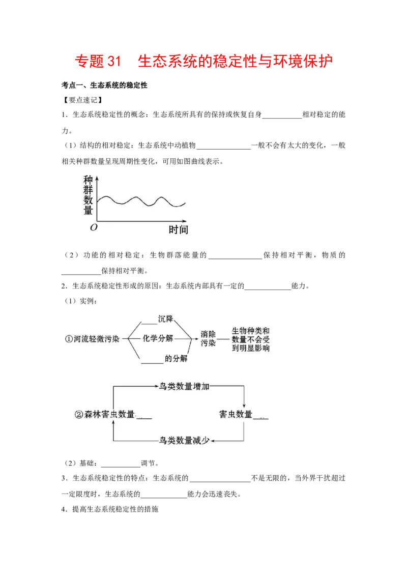 专题31生态系统的稳定性与环境保护（学生版）_新高考复习资料_2023年新高考复习资料_二轮复习_增分要点2023高考生物二轮复习专题解读和分层训练291073137