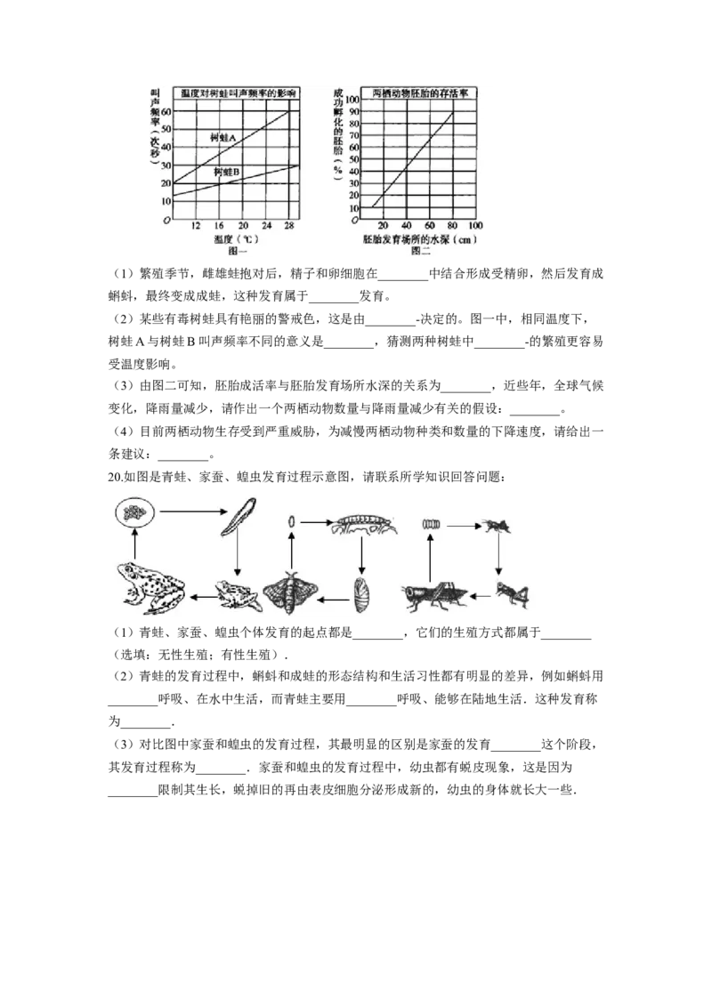 专题02昆虫和两栖动物的发育（原卷版）-2021-2022学年八年级上学期期末复习之重难点突破（人教版）_初中全科电子版试卷练习试题_生物_生物8上练习
