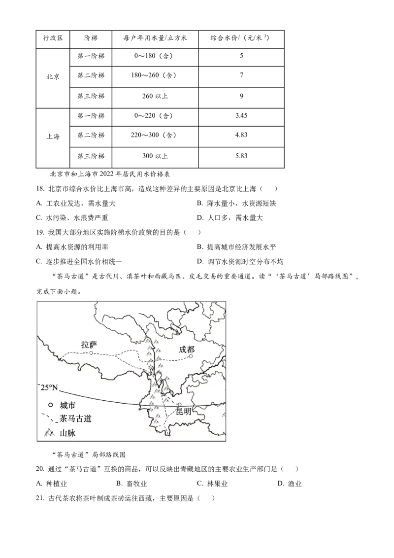 2024年山东省滨州市中考地理真题（原卷版）(1)_山东历年中考真题_山东省历年中考真题2013~2024_初中地理历年真题（2013-2024）