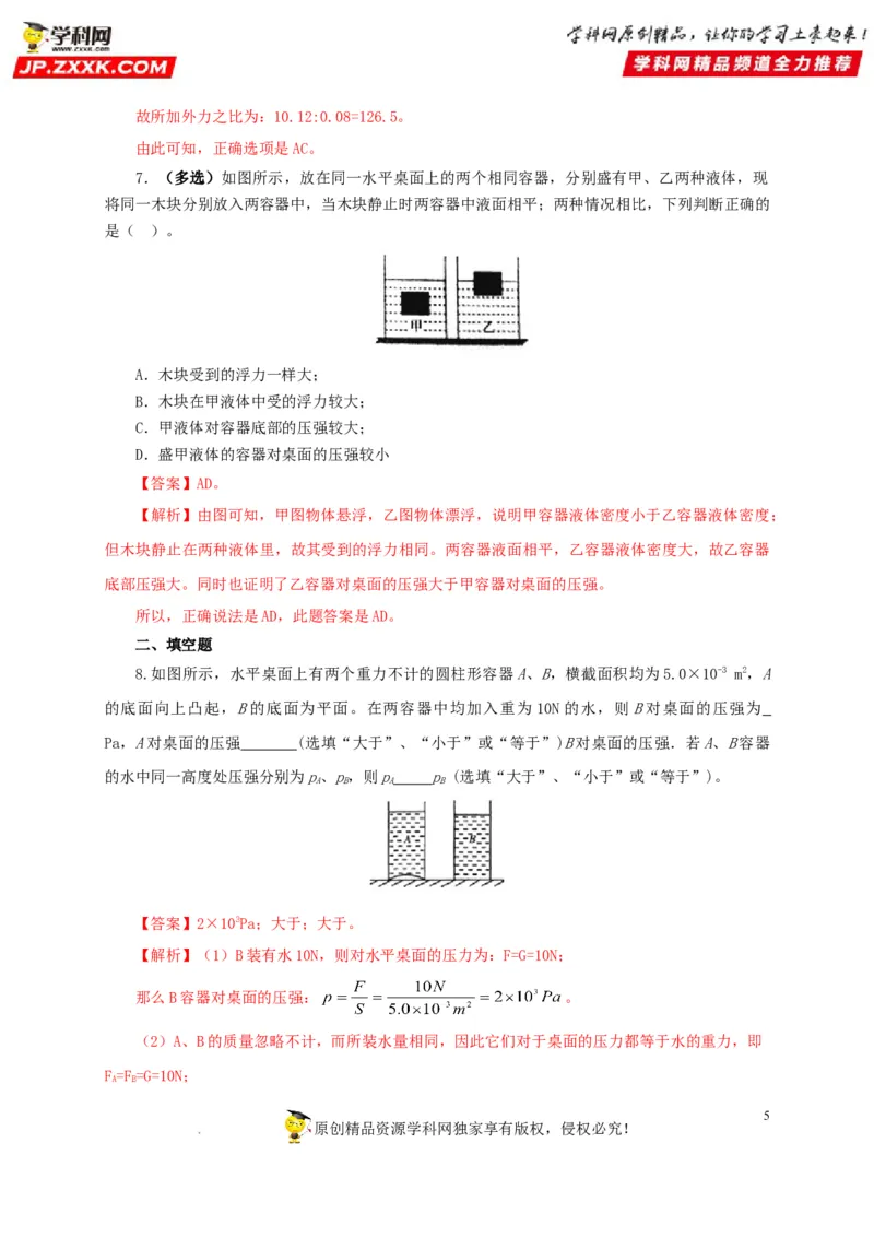 第十三单元密度、压强和浮力综合过关测试（解析版）_8、物理总复习_8.中考物理总复习_2022年中考复习资料