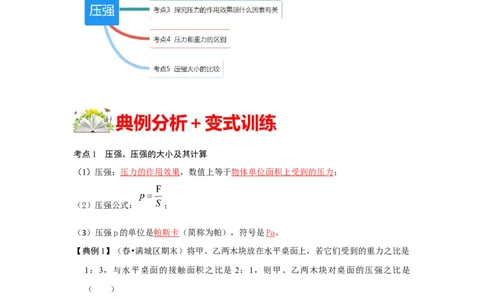 9.1压强（原卷版）_初中全科电子版试卷练习试题_物理_8年级下册物理试题_人教版物理八年级下课时练习（045份）_课时练习第1套20份