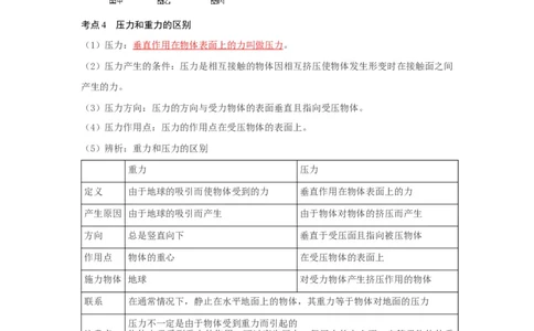 9.1压强（原卷版）_初中全科电子版试卷练习试题_物理_8年级下册物理试题_人教版物理八年级下课时练习（045份）_课时练习第1套20份