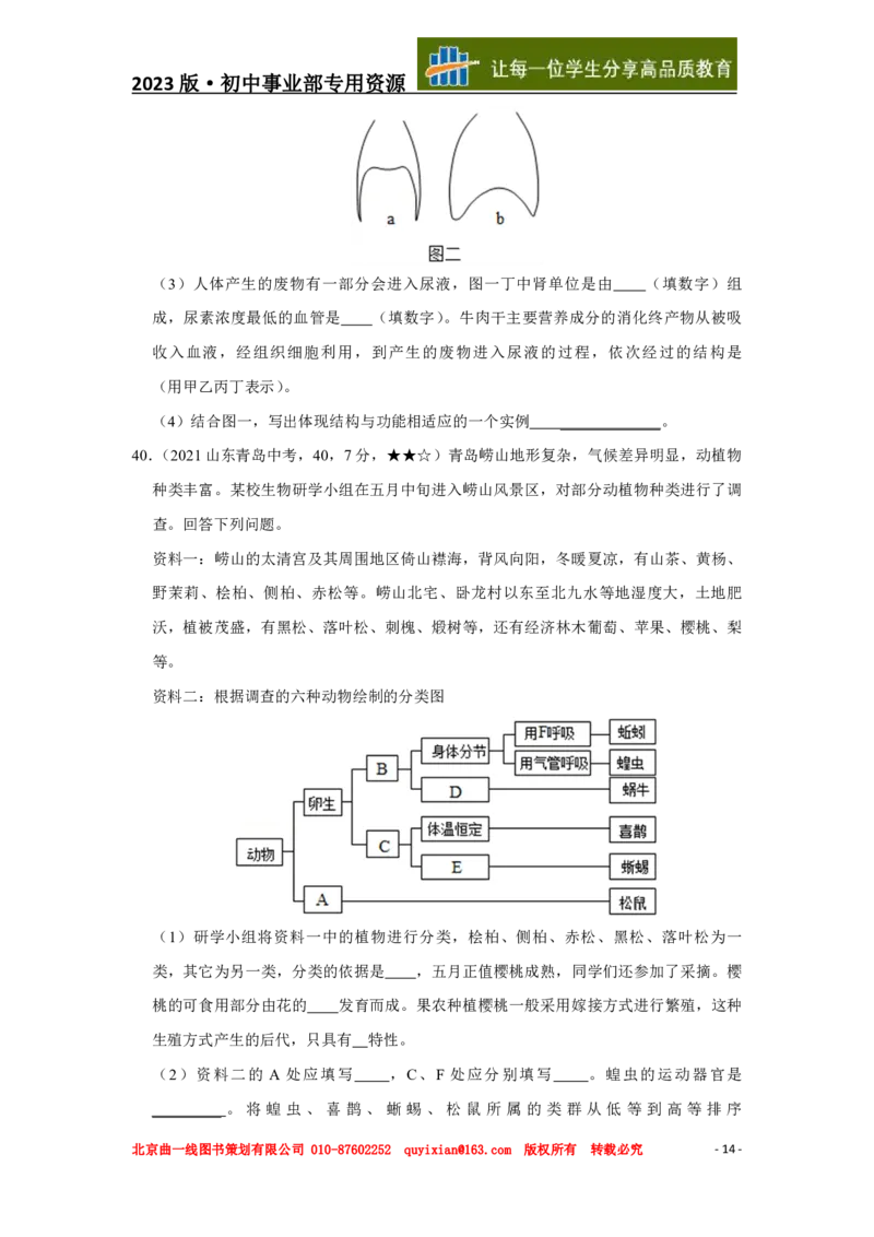 生物&mdash;&mdash;山东省青岛市pdf版，含答案全解全析(1)_山东历年中考真题_山东省历年中考真题2013~2024_初中生物历年真题（2013-2024）