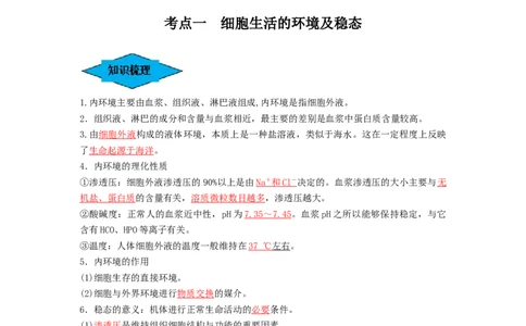 专题23人体的内环境与稳态（串讲）（解析版）_新高考复习资料_2024年新高考复习资料_一轮复习资料_完备战2024年高考生物一轮复习串讲精练（新高考专用）_串讲_解析版
