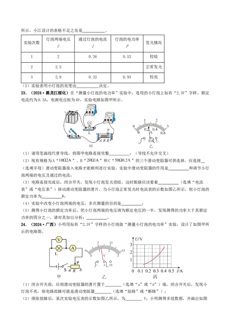 题型05电阻电功率的测量实验-备战2025年中考物理真题题源解密（全国通用）（原卷版）_8、物理总复习_2025年中考复习资料_备战2025年中考物理真题题源讲义（全国通用）