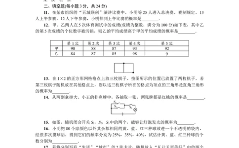 25概率初步单元测试题2含答案_初中全科电子版试卷练习试题_数学_9上初中人教版数学练习、试卷_人教数学九年级上单元试卷（036份）_单元检测卷（第1套含答案）（共26份）