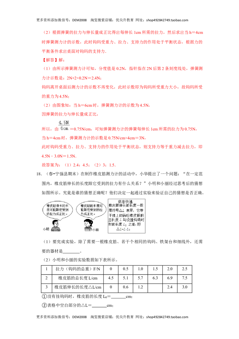 7.2弹力（解析版）_初中全科电子版试卷练习试题_物理_8年级下册物理试题_人教版物理八年级下课时练习（045份）_课时练习第1套20份