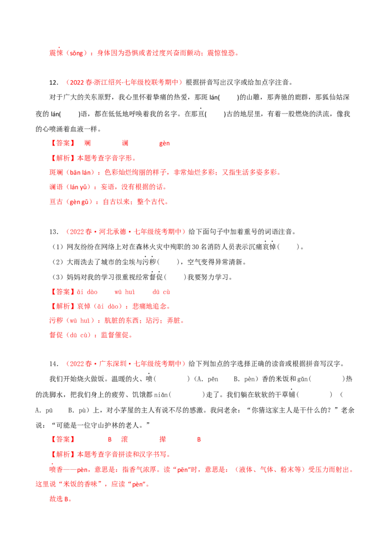 专题01：字音字形（专题过关）-七年级语文下学期（部编版）（解析版）_初中全科电子版试卷练习试题_语文_7下初中部编版语文练习、试卷_部编语文七年级下专项练习（021份）