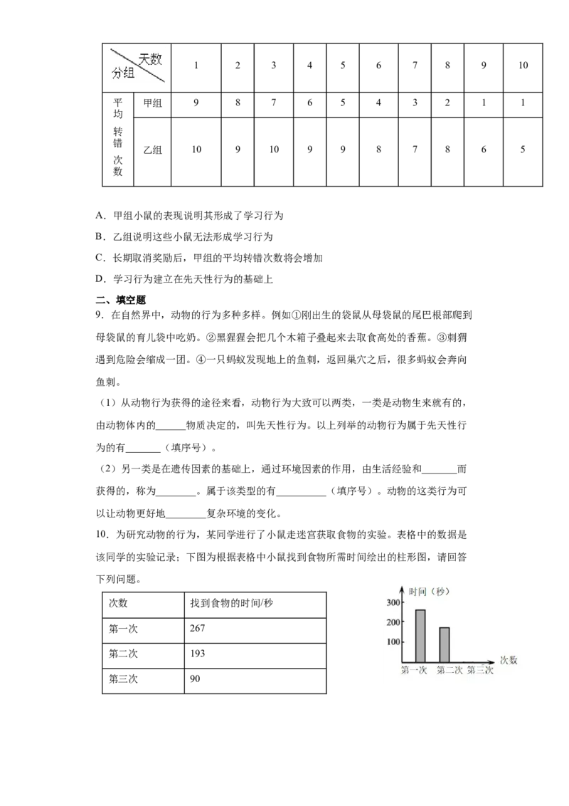 5.2.2先天性行为和学习行为（练习）（原卷版）_初中全科电子版试卷练习试题_生物_生物8上练习_人教生物8年级上课时练习37份_第1套八年级生物上册课时练习（人教版）16份