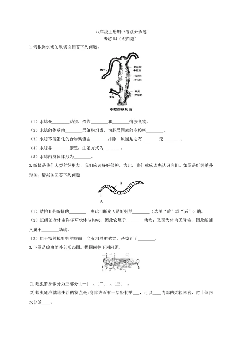 专练04（识图题）-八年级生物上册期中考点必杀题（人教版）（原卷版）_初中全科电子版试卷练习试题_生物_生物8上练习_人教生物8年级上专项练习23份