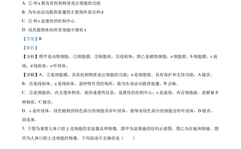 2024年山东省滨州市中考生物真题（解析版）(1)_山东历年中考真题_山东省历年中考真题2013~2024_初中生物历年真题（2013-2024）