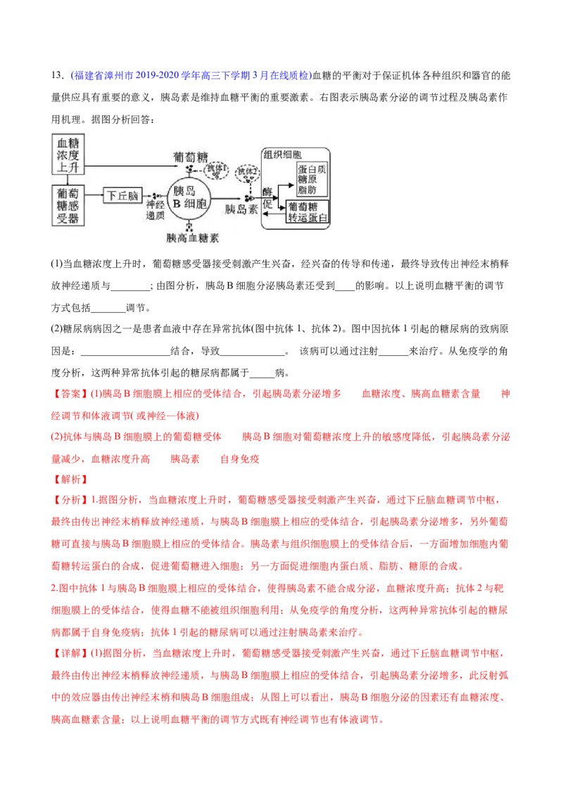 专题15体液调节-2020年高考真题和模拟题生物分项汇编（教师版含解析）_新高考复习资料_2022年新高考复习资料_2022年一轮复习最新版_1.2022年高考生物一轮复习全国通用版