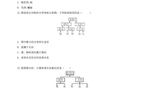 6.1根据生物的特征进行分类（章末检测）（备作业）-（人教版）（原卷版）_初中全科电子版试卷练习试题_生物_生物8上练习_人教生物8年级上单元试卷48份