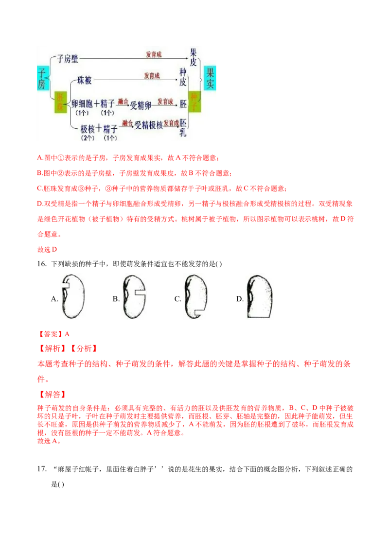 3.2章末检测（解析版）_初中全科电子版试卷练习试题_生物_生物人教版7上练习&mdash;24新版已更新_人教生物7年级上单元试卷36份_第3套七年级生物上册单元试卷（人教版）06份