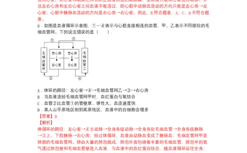 4.4.3输送血液的泵&mdash;&mdash;心脏-（人教版）（解析版）_初中全科电子版试卷练习试题_生物_生物人教版7下练习_人教生物7年级下课时练习40份