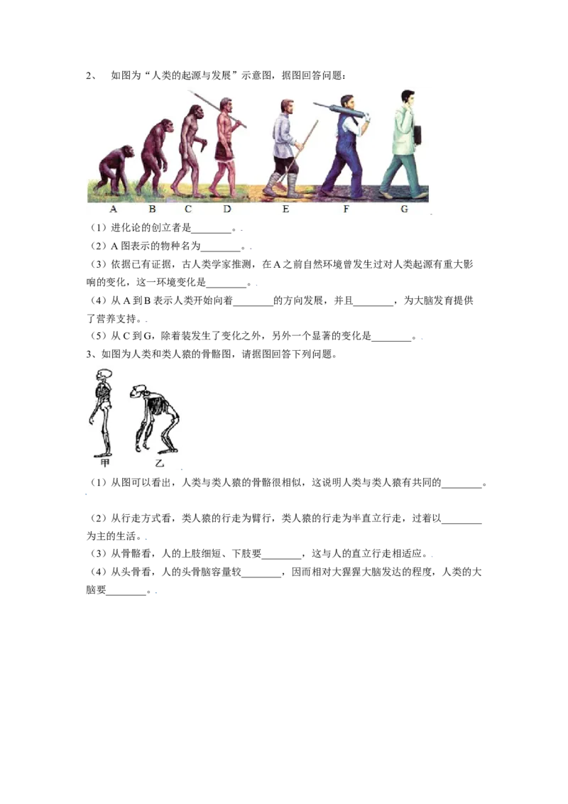 4.1.1人类的起源和发展（原卷版）_初中全科电子版试卷练习试题_生物_生物人教版7下练习_人教生物7年级下课时练习40份_第2套七年级生物下册课时练习（人教版）20份