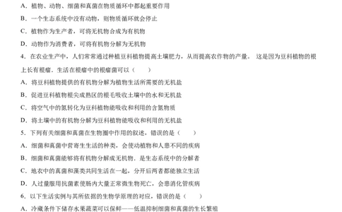 5.4.4细菌和真菌在自然界中的作用（练习）（原卷版）_初中全科电子版试卷练习试题_生物_生物8上练习_人教生物8年级上课时练习37份